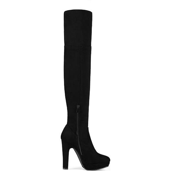New Dream Pairs Women Size 7 Black Faux Suede 5" Heel Thigh High Over Knee Boots - Picture 3 of 6